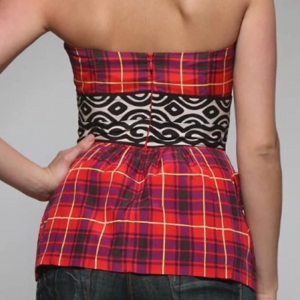 Plenty Tracy Reese Silk Plaid Bustier Top 10‎ Boned Corset Strapless Y2K Indie